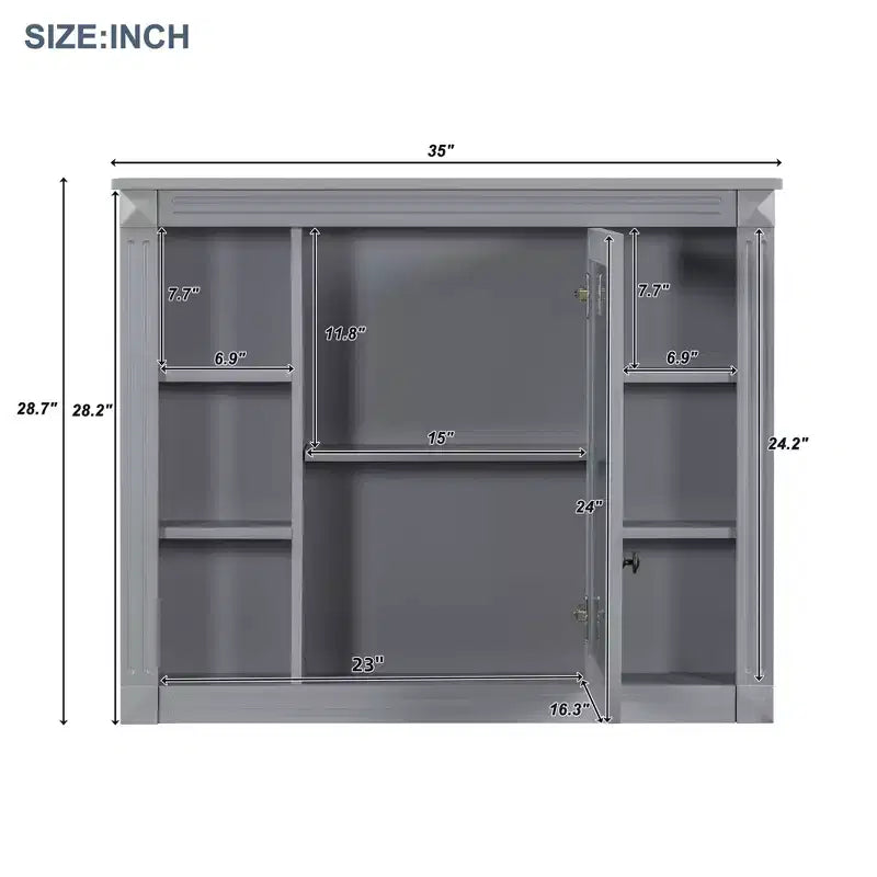 CASAINC 35 x 28 Specchiera da Bagno con 6 Ripiani a Giorno, Mobiletto Farmacia da Parete (No Mobile Lavabo)