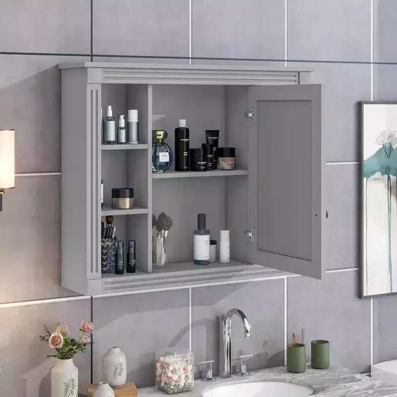 CASAINC 35 x 28 Specchiera da Bagno con 6 Ripiani a Giorno, Mobiletto Farmacia da Parete (No Mobile Lavabo)
