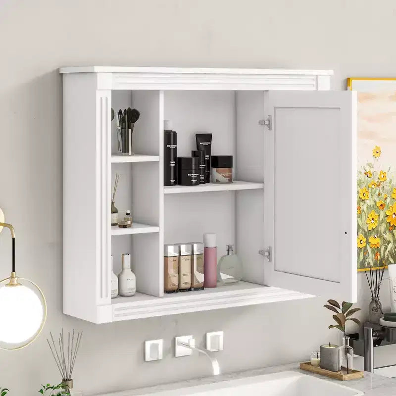 CASAINC 35 x 28 Specchiera da Bagno con 6 Ripiani a Giorno, Mobiletto Farmacia da Parete (No Mobile Lavabo)