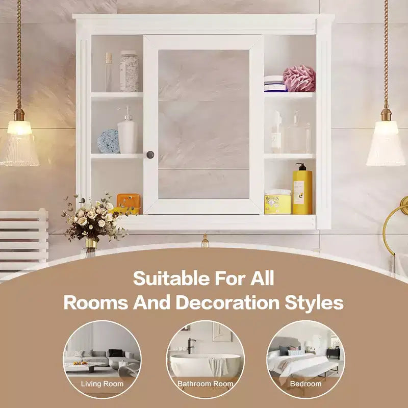 CASAINC 35 x 28 Specchiera da Bagno con 6 Ripiani a Giorno, Mobiletto Farmacia da Parete (No Mobile Lavabo)
