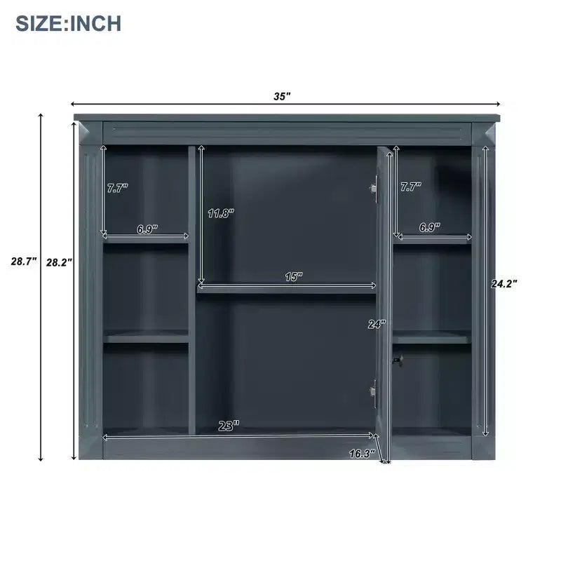 CASAINC 35 x 28 Specchiera da Bagno con 6 Ripiani a Giorno, Mobiletto Farmacia da Parete (No Mobile Lavabo)