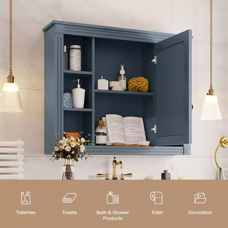 CASAINC 35 x 28 Specchiera da Bagno con 6 Ripiani a Giorno, Mobiletto Farmacia da Parete (No Mobile Lavabo)