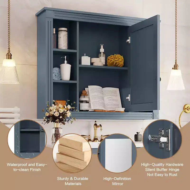 CASAINC 35 x 28 Specchiera da Bagno con 6 Ripiani a Giorno, Mobiletto Farmacia da Parete (No Mobile Lavabo)