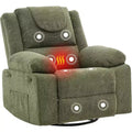 Oversized Rocker Recliner Chair, 360 Swivel Glider Nursery Recliner with Vibration Massage & Heat, Single Sofa for Living Room, Bedroom, Green